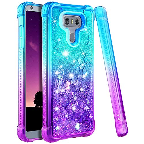 Product Cover Ruky LG G6 Case, LG G6 Glitter Case, Gradient Quicksand Series Bling Sparkly Flowing Liquid Floating Soft TPU Bumper Cushion Reinforced Corners Women Girls Cute Case for LG G6 (Aqua Purple)