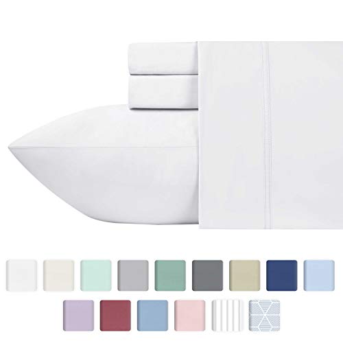 Product Cover 600-Thread-Count 100% Cotton Sheets Pure White King Size, 4-Piece Long-staple Combed Cotton Best-Bedding Sheet Set For Bed, Breathable, Soft & Silky Sateen Weave Fits Mattress Upto 18'' Deep Pocket