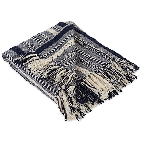 Product Cover DII Farmhouse Cotton Stripe Blanket Throw with Fringe For Chair, Couch, Picnic, Camping, Beach, & Everyday Use , 50 x 60