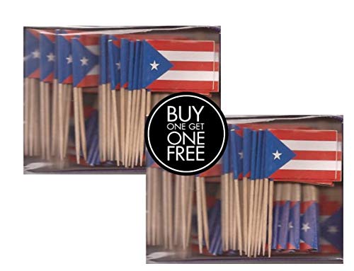 Product Cover 2 Boxes of Mini Puerto Rico Toothpick Flags, 200 Small Puerto Rican Flag Toothpicks or Cocktail Sticks & Picks