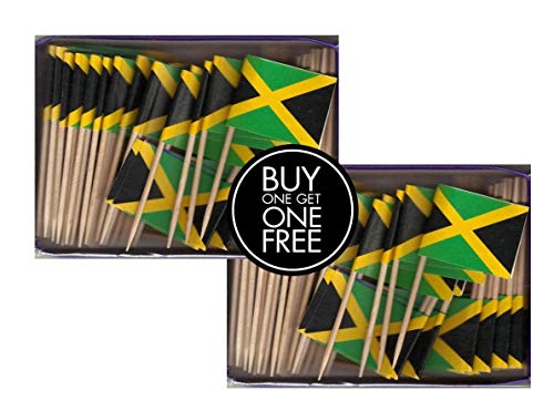 Product Cover 2 Boxes of Mini Jamaica Toothpick Flags, 200 Small Jamaican Flag Toothpicks or Cocktail Sticks & Picks
