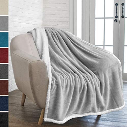 Product Cover PAVILIA Premium Sherpa Fleece Throw Blanket | Soft, Plush, Fuzzy Light Gray Throw | Reversible Warm Cozy Microfiber Solid Blanket for Couch Sofa (Light Grey, 50x60 Inches)
