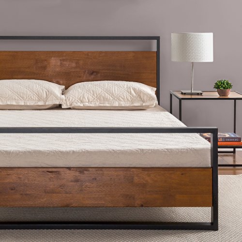 Product Cover Zinus Suzanne Metal and Wood Platform Bed with Headboard and Footboard / Box Spring Optional / Wood Slat Support, King