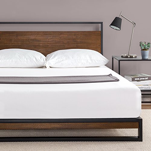Product Cover Zinus Suzanne Metal and Wood Platform Bed with Headboard / Box Spring Optional / Wood Slat Support, Queen