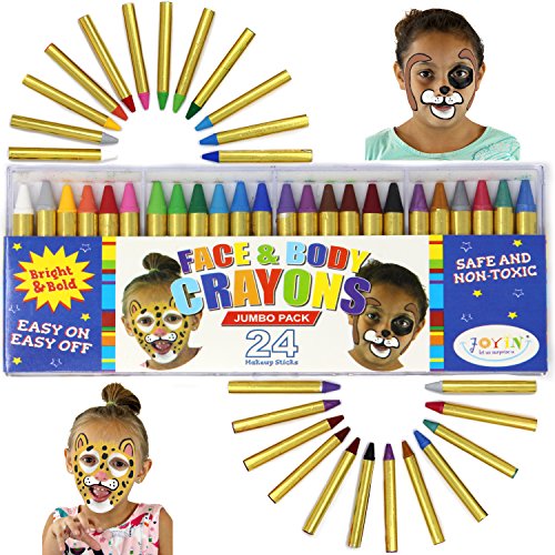 Product Cover JOYIN 24 Colors Face Paint Safe & Non-Toxic Face and Body Crayons (Large Size 3 inch) Ultimate Party Pack Including 6 Metallic Colors for Birthday Makeup Party Suppiles