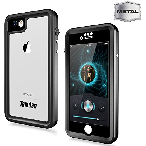 Product Cover Temdan iPhone 6 Waterproof Case Built in Screen Protector Transparent Cover Shockproof Snowproof IP68 Waterproof Case for iPhone 6 (Metal Black)