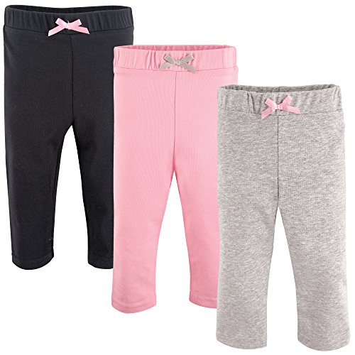 Product Cover Luvable Friends Baby Girls' Leggings, 3 Pack, Light Pink/Black, 12-18 Months (18M)