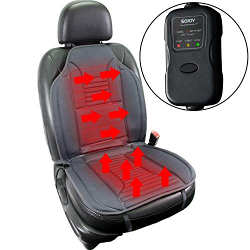 Product Cover Sojoy Universal 12V Heated Smart Multifunctional Car Seat Heater Heated Cushion Warmer High/Medium/Low Temp Switch, 45 Minute Timer (Gray)