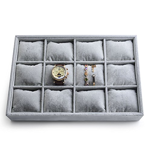 Product Cover Oirlv Premium Velvet 12 Grid Watch Organizer Jewelry Tray Bracelet Bangle Watch Display Holder Adjustable Pillow