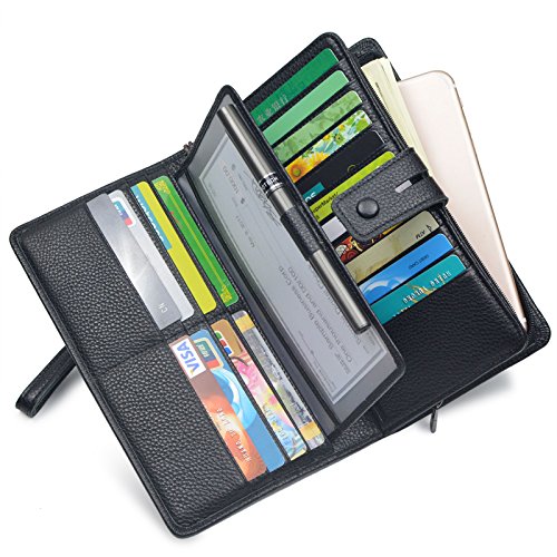 Product Cover Women's Big Fat Rfid Leather Wristlet Wallet Organizer Large Phone Checkbook Holder with Zipper Pocket