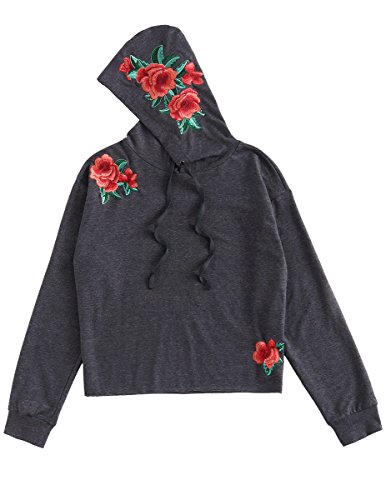 Product Cover Romwe Women's Casual Crop Sweatshirt Long Sleeve Pullovr Hoodie Knit Sweatshirt Hooded
