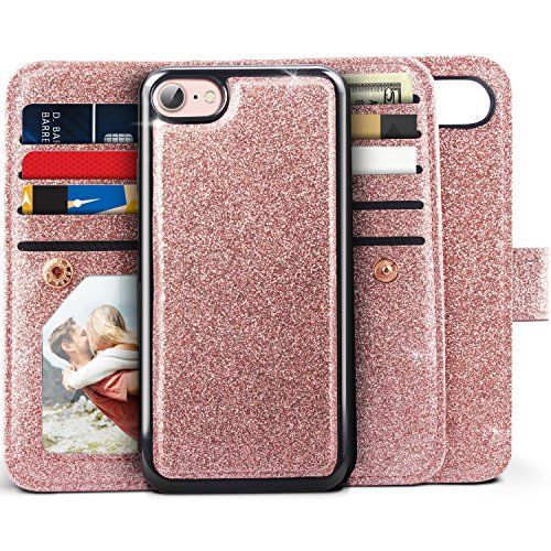 Product Cover iPhone 8 Wallet Case, iPhone 7 Wallet Case, Miss Arts Glitter Detachable Slim Case with Car Mount Holder, 9 Card/Cash Slots, Magnet Clip, PU Leather Cover for Apple iPhone 7/8 -Rose Gold