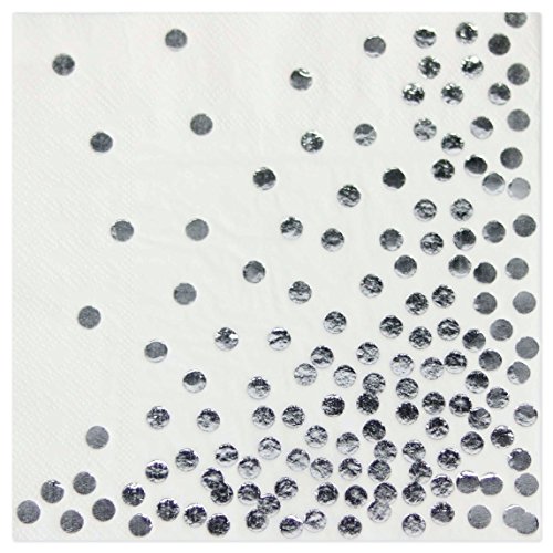 Product Cover Andaz Press Silver Foil Polka Dot Lunch Napkins, 6.5-inch, 50-Pack, Shiny Metallic Colored Wedding Birthday Baby Shower Party Supplies Tableware Decorations