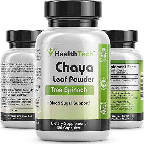Product Cover Chaya (Tree Spinach) - Leaf Powder - Blood Sugar Support - Blood Circulation - 180 Veggie Capsules - V-HealthTech