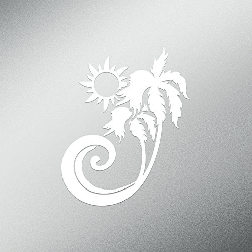 Product Cover CMI DD580 Palm Tree Tropical Beach Decal Sticker | 5.5-Inches Tall | Premium Quality White Vinyl
