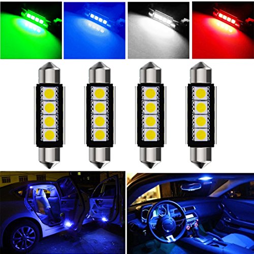 Product Cover Botepon 4Pcs 211-2 212-2 578 LED Festoon Bulb 42mm 5050 3SMD Canbus Error For Car interior Dome/Map/Trunk/License Plate Light Blue