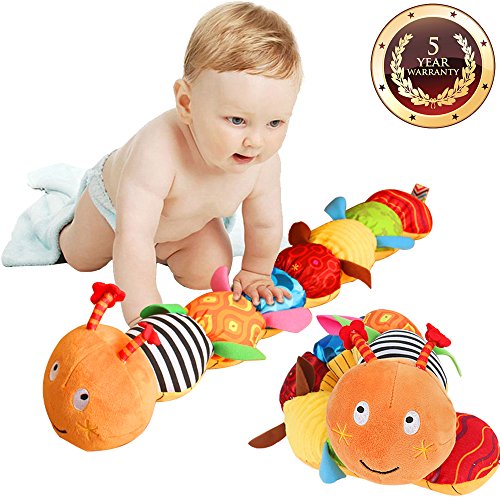 Product Cover Jcobay Musical Caterpillar Toy, Interactive Multicolored Infant Toy Stuffed Cuddly Baby Toy with Ruler Design, Bells and Rattle Educational Toddler Plush Toy for Newborn, Boys, Girls and Over 3 Month