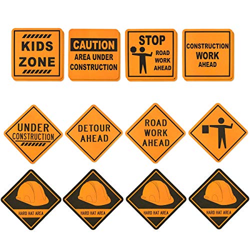 Product Cover Blue Panda 16-Pack Under Construction Zone Sign Cutouts for Kids Birthday Party Supplies, Assorted, 12 x 12 Inches