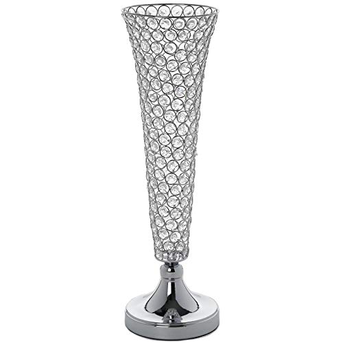 Product Cover Efavormart Set of 2 Tall Silver Beaded Crystals Trumpet Floral Vase Wedding Centerpiece 23