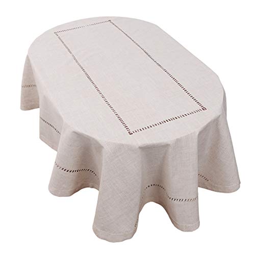 Product Cover Grelucgo Handmade Double Hemstitch Natural Tablecloth, Oval 54 by 72 Inch