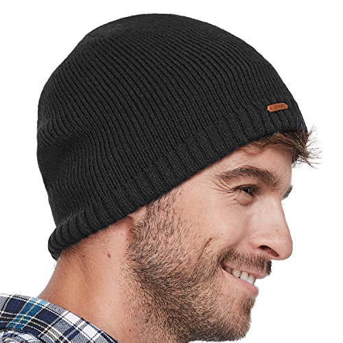 Product Cover LETHMIK Fleece Lined Beanie Hat Mens Winter Solid Color Warm Knit Ski Skull Cap