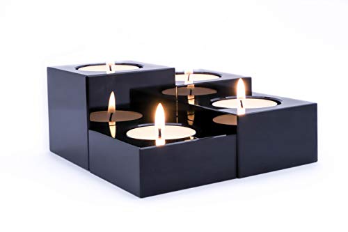 Product Cover emu blu Crystal Candle Holders Black - Set of 4 Modern Tealights Votive Candle Holders for Table & Centerpiece Home Decor | Includes Satin Lined Gift Box