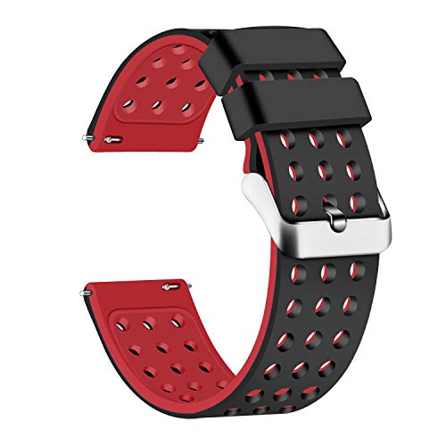 Product Cover Lwsengme Silicone Quick Release - Choose Color & Width (18mm, 20mm,22mm) - Soft Rubber Watch Bands (Black/Red, 20mm)
