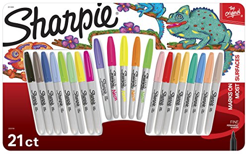 Product Cover Sharpie Permanent Markers Combo Pack, Assorted Original & Neon Colors, Fine Point, 21 Count