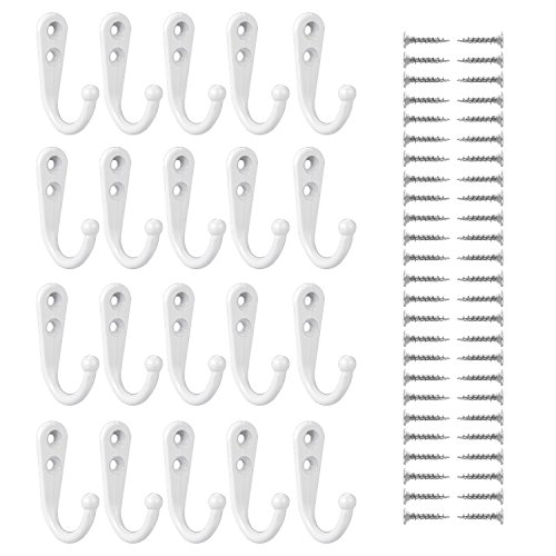 Product Cover eBoot 20 Pieces Wall Mounted Hook Robe Hooks Single Coat Hanger and 50 Pieces Screws (White)