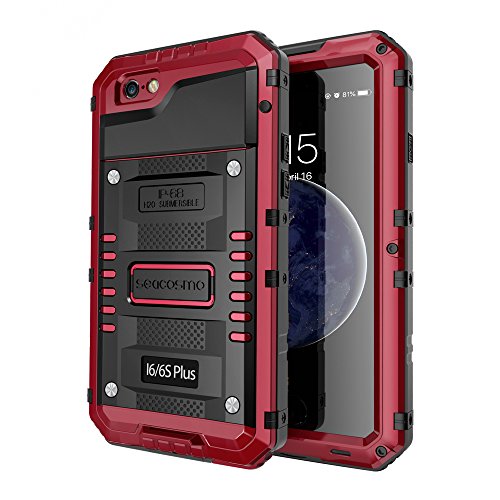 Product Cover iPhone 6S Plus Waterproof Case, Seacosmo Full Body Protective Shell with Built-in Screen Protector Military Grade Rugged Heavy Duty Case Cover for iPhone 6 Plus, Red