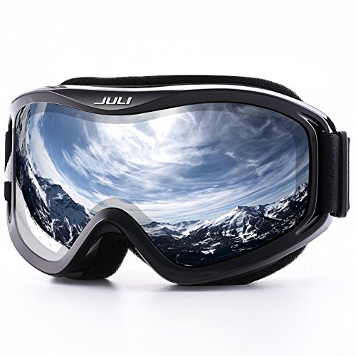 Product Cover Juli OTG Ski Goggles-Over Glasses Ski/Snowboard Goggles for Men Women & Youth - 100% UV Protection Anti-Fog Dual Lens(Black Frame+15% VLT Colorful Len)