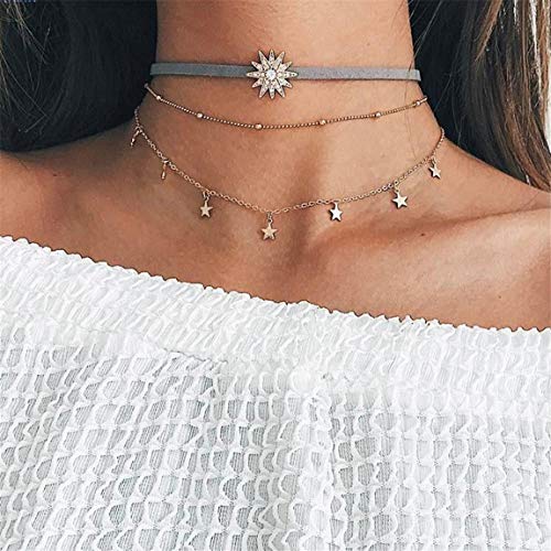 Product Cover CH Gold Vintage Retro Star Sun Choker Necklace Women Girl Lady Long Chain Pendant Necklace