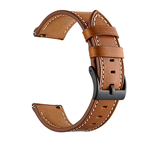 Product Cover GOSETH Compatible with Gear Sport Band/Galaxy Watch (42mm) Band, 20mm Genuine Leather Replacement Buckle Strap Compatible with Samsung Gear Sport/Galaxy 42mm/ Vivoactive 3/TicWatch E（Brown