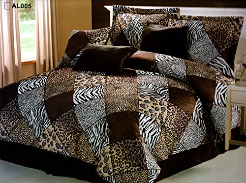 Product Cover 7 Piece (California) Cal King Size Safari Comforter Set - Zebra, Giraffe, Leopard, Tiger Etc - Multi Animal Print Bed in a Bag Brown Beige Black White Micro Fur Bedding