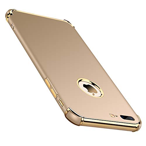 Product Cover Chengming Compatible with iPhone 7 Plus/iPhone 8 Plus 3 in 1 Anti-Scratch Anti-Fingerprint Shockproof Electroplate Frame Strong Magnetic Adsorption with Non Slip Coated Case(5.5 inch)(Gold)