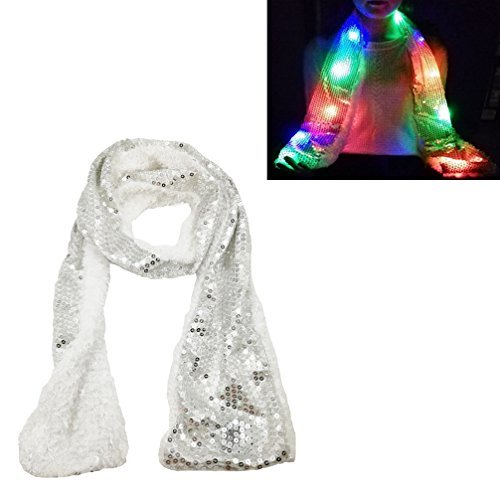 Product Cover Luwint Colorful LED Flashing Scarf - Lights Up Rave Clothing Accessories Toys for Birthday Party Cosplay (Silver)