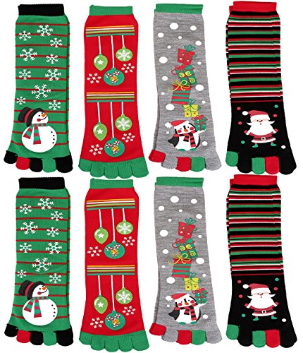 Product Cover Ayliss 4/6/8 Pair Womens Five Toes Christmas Socks Winter Warm Stretchy Crew Socks