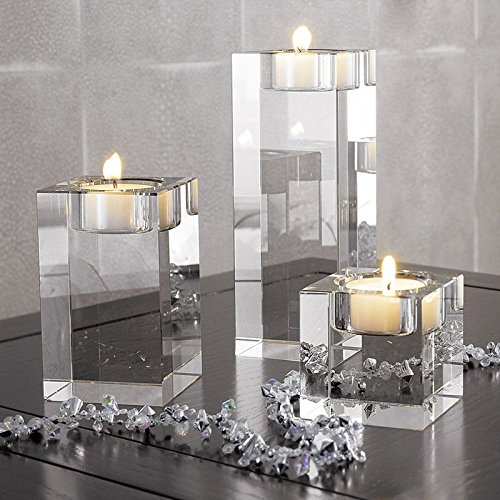 Product Cover DecentGadget Heavy Clear Crystal Tea Light Holder Cuboid Candle Holder for Party Ceremony Wedding Centerpiece Home Decoration (1.6+2.4+3.2'')
