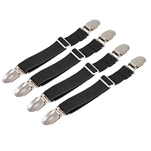 Product Cover BetyBedy 4Pcs Adjustable Bed Sheet Fasteners Suspenders, Elastic Sheet Band Straps Clips, Cover Grippers Suspenders Holder for Mattress Pad Cover, Sofa Cushion (Black)