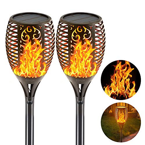Product Cover EOYIZW Solar Torch Light, Flickering Flames Torch Lights Outdoor Landscape Decoration Solar Garden Lights Dusk to Dawn Security Tiki Torches for Christmas Pathway Yard Patio Solar Lights 2 Pack
