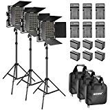 Product Cover Neewer 3-Pack Dimmable Bi-Color 660 LED Video Light with Barndoor and 6.5 Feet Light Stand, 6-Pack Rechargeable 6600mAh Li-Ion Battery and Charger Lighting Kit for Photo Studio YouTube Video Shooting