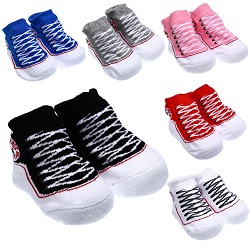 Product Cover Anti Slip Socks 0-6 Months Infant Baby Cotton Cozy Ankle Low Cut Footsocks Sneakers Walker With Grips Deekey 6 Pairs (S, Shoes Degsin)