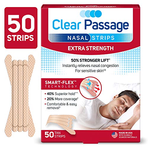 Product Cover Clear Passage Nasal Strips Extra Strength, Tan, 50 Count | Works Instantly to Improve Sleep, Reduce Snoring, Relieve Nasal Congestion Due to Colds & Allergies