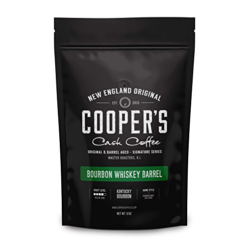 Product Cover Bourbon Whiskey Barrel Aged Coffee - Whole Bean, Single Origin Grade 1 Colombian Coffee Beans Aged in Kentucky Bourbon Whiskey Barrels - 12 oz Bags - Cooper's Cask Coffee