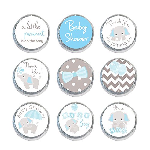 Product Cover Mini Candy Stickers Gray Elephants Set of 324 Labels Tiny 0.75 Inch (Light Blue)
