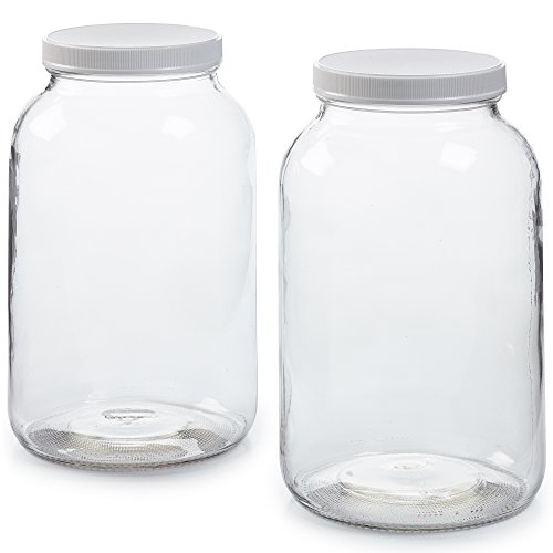 Product Cover 2 Pack - 1 Gallon Glass Jar w/Plastic Airtight Lid, Muslin Cloth, Rubber Band - Wide Mouth Easy to Clean - BPA Free & Dishwasher Safe - Kombucha, Kefir, Canning, Sun Tea, Fermentation, Food Storage