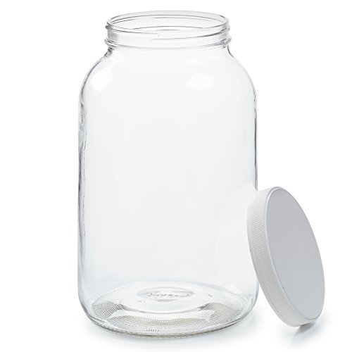 Product Cover Empty 1 Gallon Glass Jar w/Airtight Leakproof Plastic Lid - Wide Mouth Easy to Clean - BPA Free & Dishwasher Safe - USDA Certified - Kombucha Tea, Kefir, Canning, Sun Tea, Fermentation, Food Storage
