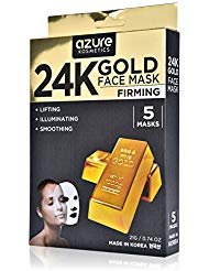 Product Cover Azure Cosmetics 24K Gold - 5 Pk: 24K Gold Firming Face Mask By Azure - Helps Reduce Spots And Wrinkles | Helps Increase Skins Elasticity | Helps Hydrate, Firm And Rejuvenate - 5 Pack