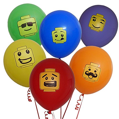 Product Cover Gift Boutique 48 Building Block Party Balloons 6 Colors in 6 Fun Characters Brick Theme Birthday Supplies Favors Decorations Pack