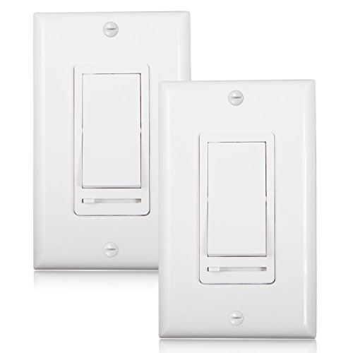 Product Cover Maxxima 3-Way/Single Pole Decorative LED Slide Dimmer Rocker Switch Electrical light Switch 600 Watt max, LED Compatible, Wall Plate Included (2 Pack)